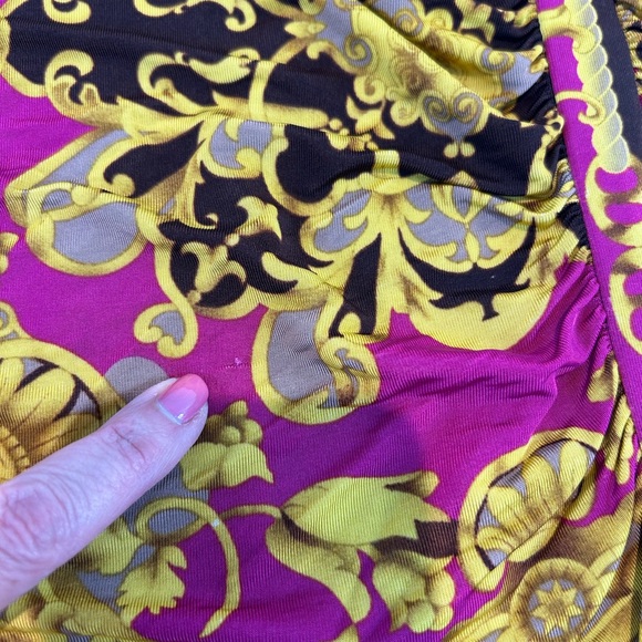 Cache Sz M One Shoulder Open Sleeve Scroll print blouse ruched side - Picture 9 of 9